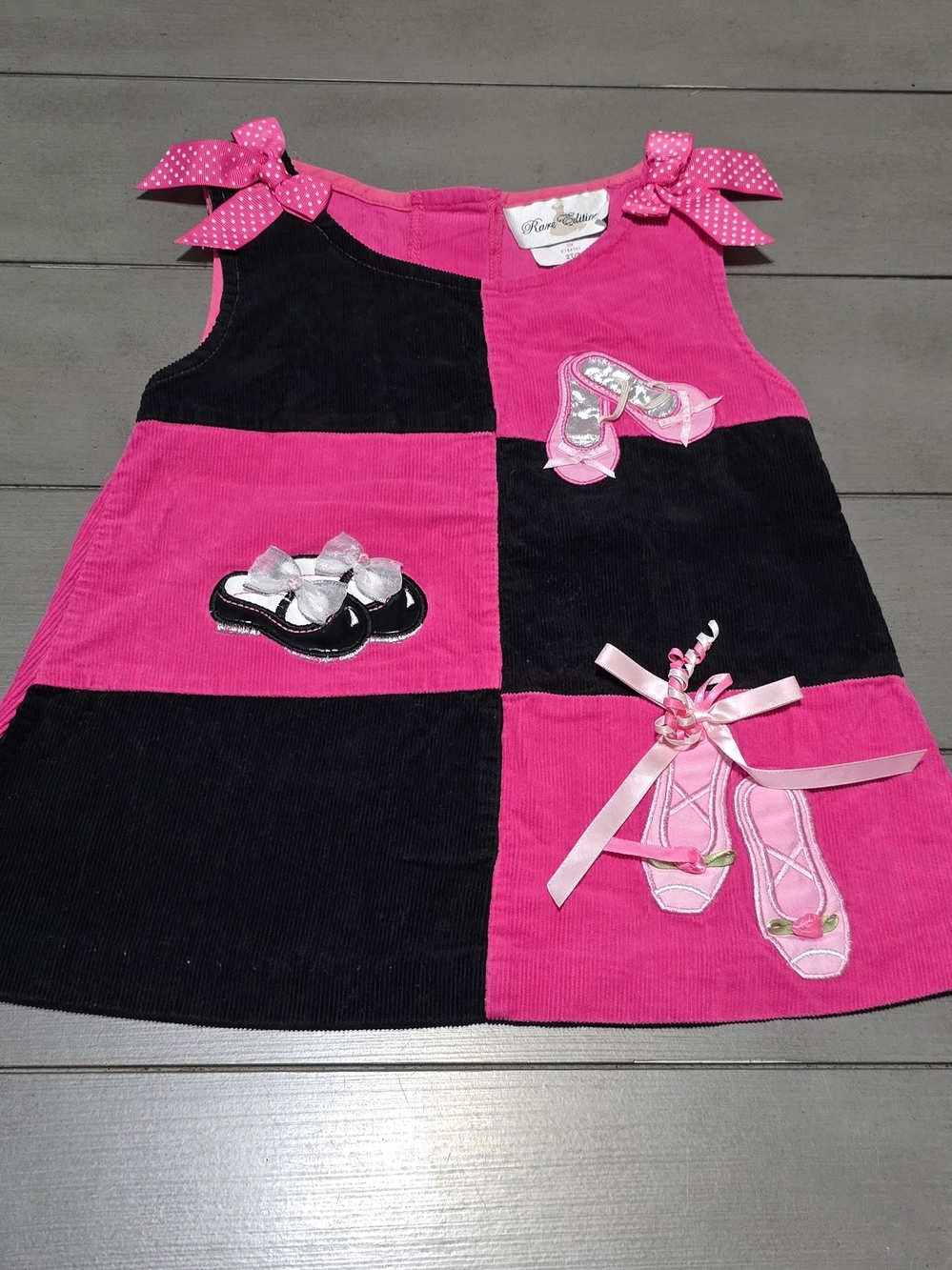 Rare Editions Hot Pink and Black Cotton Dress with Shoe Appliqués
